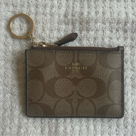 Coach Tan and Brown Signature Keychain Wallet - Picture 1 of 6